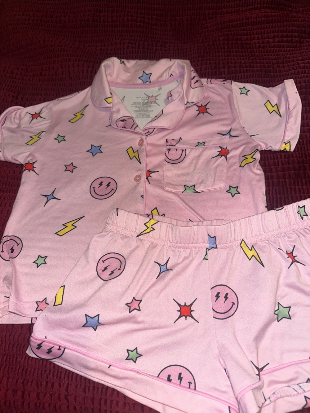 Pink Kids Pajama Set with Lightning & Star Prints
